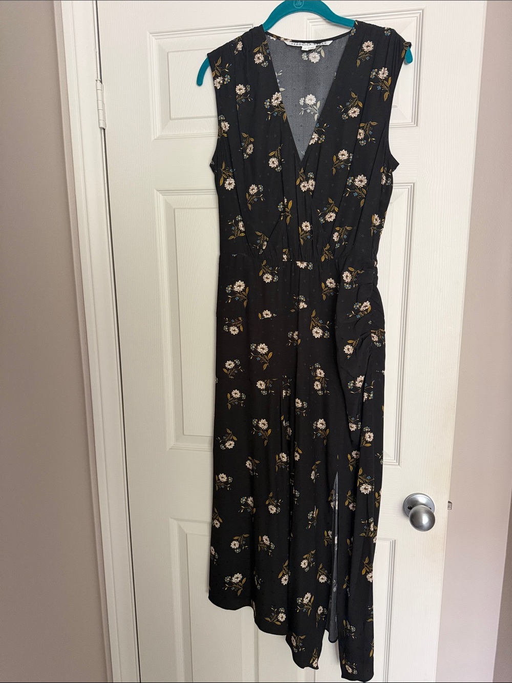 Veronica Beard Black Floral Sleeveless Wrap Maxi Dress